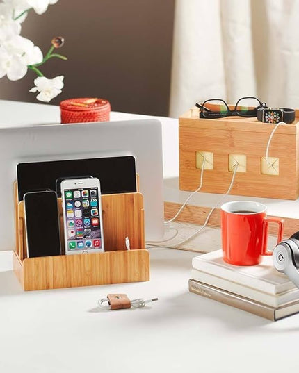 Great Useful Stuff G.U.S. Multi-Device Charging Station Dock & Organizer - Multiple Finishes Available. for Laptops, Tablets, and Phones - Strong Build, Eco-Friendly Bamboo