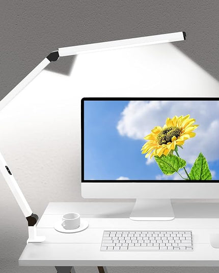 Micomlan LED Desk Lamp with Clamp, Dual Light Table Lamp with Adjustable Swing Arm, Eye-Care 4 CCT Modes & 5 Brightness Levels Clip-on Architect Modern Desk Light for Home Office Crafting Sewing