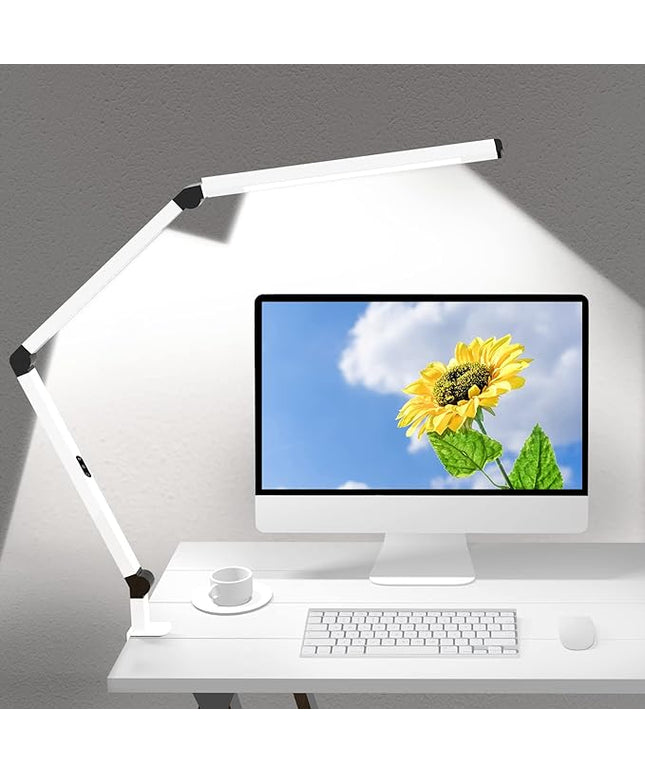 Micomlan LED Desk Lamp with Clamp, Dual Light Table Lamp with Adjustable Swing Arm, Eye-Care 4 CCT Modes & 5 Brightness Levels Clip-on Architect Modern Desk Light for Home Office Crafting Sewing