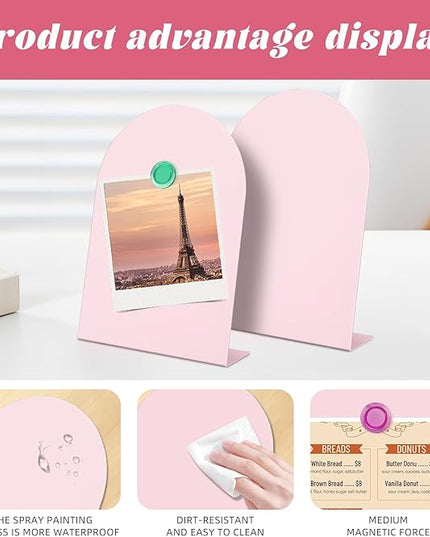 Magnet Display - 2 Pack Pink Magnetic Bulletin Board with 10 Multi-Color Magnets, 11" x 7.8" Magnet Display Board for Offices, Homes, Photos, and Documents (Arched)