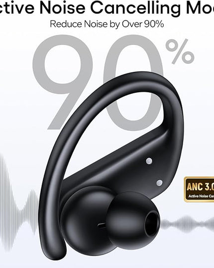 Hybrid Active Noise Cancelling Wireless Earbuds 80 Hrs Playtime Hi-Res Stereo Sound Bluetooth Headphones with Transparency Mode Ear Buds with Earhooks ANC Sports Earphones for Workout Running Travel