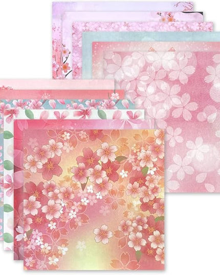 Origami 6x6 Paper Kit 50 Sheets 12 Vivid Colors Double Sided Printed Traditional Patterns Square for Arts Crafts Projects, Japanese Sakuras Flowers Chiyo