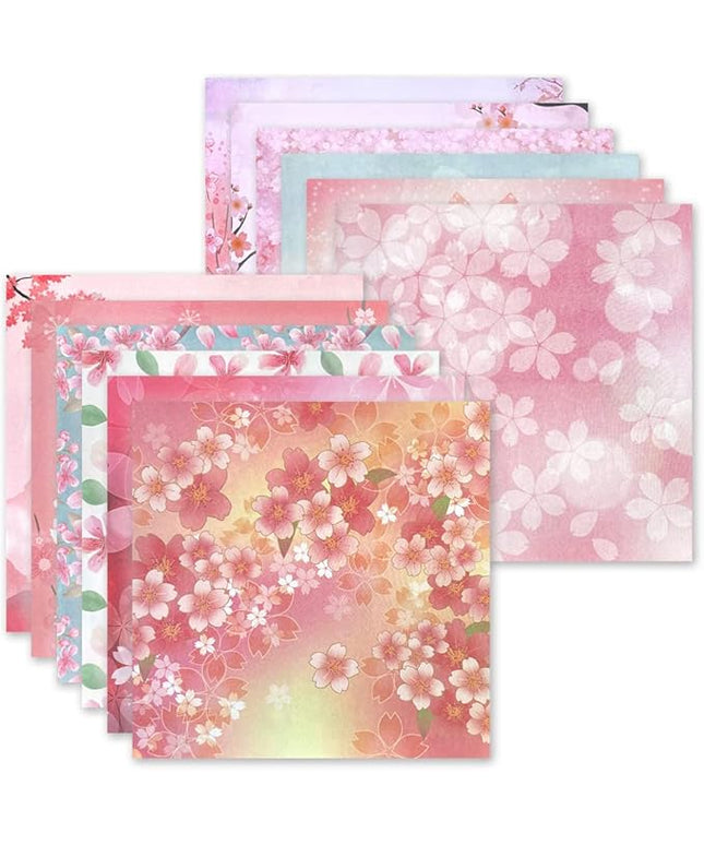 Origami 6x6 Paper Kit 50 Sheets 12 Vivid Colors Double Sided Printed Traditional Patterns Square for Arts Crafts Projects, Japanese Sakuras Flowers Chiyo