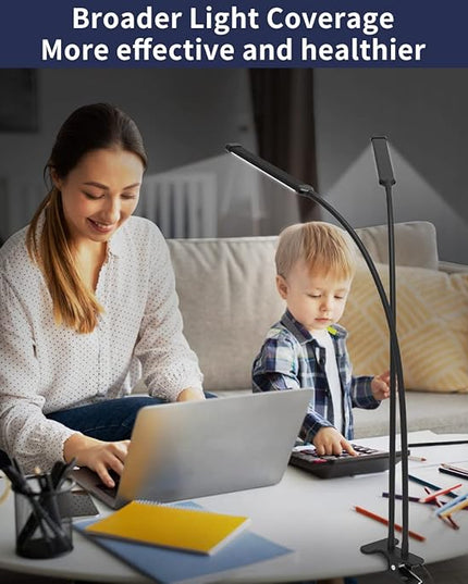 iZELL Desk Lamp, [2 LED Tube] Desk Lamps for Home Office with Clamp, Flexible Gooseneck LED Book Light, Easy Clip on Reading Lights for Bedrooms Beside Table Headboard College Dorm Bed Room - Black