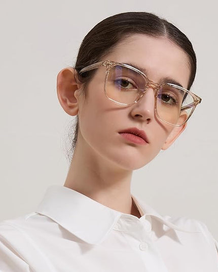 MACJERO Oversized Square Blue Light Blocking Glasses for Women Men, Anti-Fatigue Computer Monitor Gaming Glasses Reduce Eye Strain(Pearl Champagne)