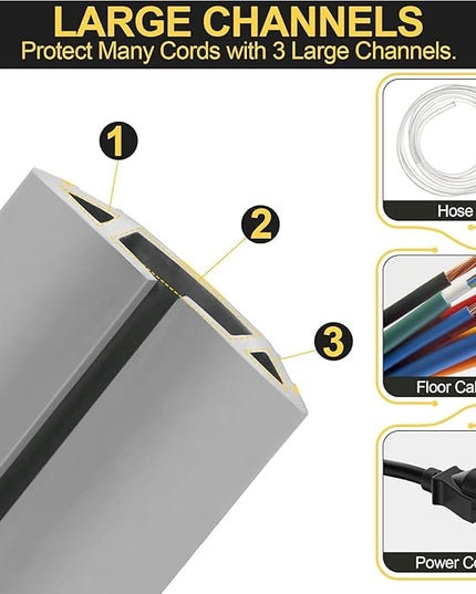 MYFAMIREA 4FT Floor Cord Cover Heavy Duty Cord Cover for Wire on Floor, Outdoor Cable Covers Protector with 3 Channels, Extension PVC Wire Covers Hider Management for Home Office Outdoor, Grey
