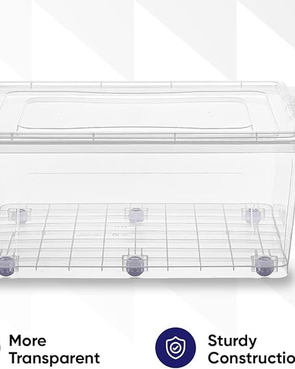 Superio Storage Bins with Lids- Clear Boxes for Organizing, Stackable Plastic Containers- BPA Free, Non-Toxic, Odor Free, Organizer for Home, Office, Dorm (8 Pack, 32 Qt (Wheeled))