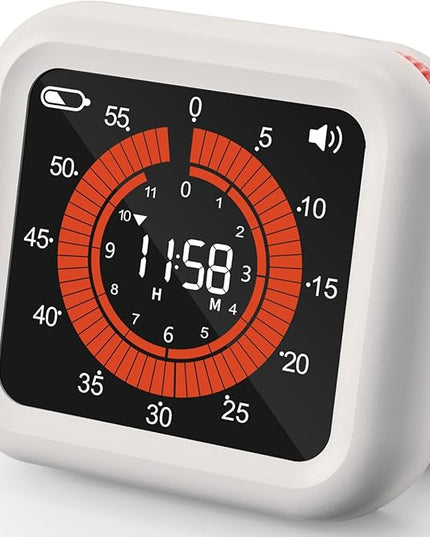 Digital Visual Timer - Max 11H 59M Rechargeable Countdown Timer with VA Display, Clear Digits, Adjustable Volume and Brightness, Magnetic Digital Timer for Kitchen, Classroom, Office (White)