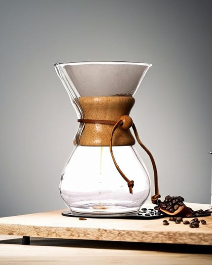 New York's Favorite Coffee - 6 Cup Pour Over Coffee Maker,Borosilicate Glass Carafe with Wooden Collar,Drip Coffee Brewer for Home & Office,Dishwasher Safe
