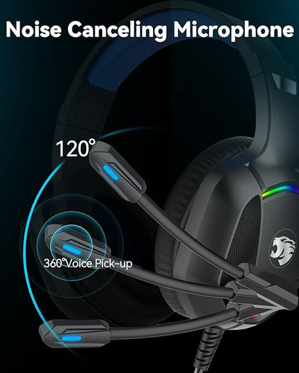 A36 Gaming Headset with Microphone for Pc, Xbox One Series X/s, Ps4, Ps5, Switch, Stereo Wired Noise Cancelling Over-Ear Headphones with Mic for Computer, Laptop, Mac, Nintendo, Gamer (Blue)