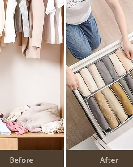 HSLFUAI Pack of 2 Wardrobe Clothes Organizer 7 grids Closet Organizers and Storage,Dresser Drawer Organizers for thin Pants,thin Jeans Organizer for Closet (Gray-7M-2PCS)