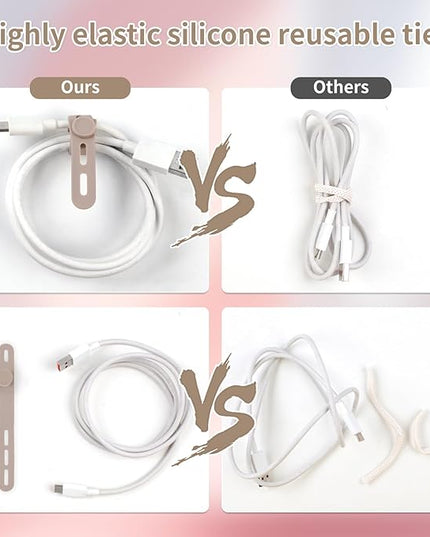 Oligei 25 Pcs Silicone Cable Ties, Cable Ties Reusable, High Elasticity Cord Wraps for Electrical Cords, Cord Organizer for Earphone, Phone Charger(Khaki)