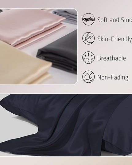 Mulberry Silk Pillowcase for Hair and Skin Prevent Acne Pillowcase Both Sides Real Silk Pillowcases Organic Silk Pillowcase with Hidden Zipper, Navy Blue, Standard (20"×26")