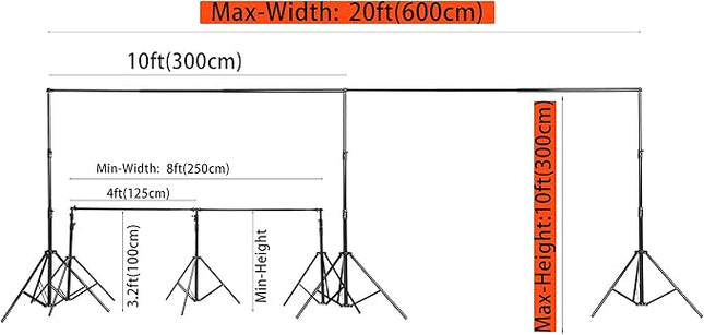 Kate 10x20ft (3x6m) Photography Backdrop Frame Stand for Room Set Adjustable Heavy Duty Photography Background Support System Kit