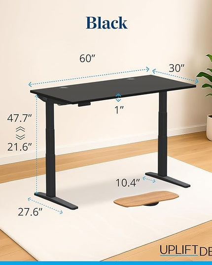 UPLIFTDESK V3 2-Leg Black Laminate Wood Standing Desk – Adjustable Height, Advanced 1-Touch Memory Keypad, Under Desk Cable Management, Wire Grommets & Rocker Board (Black C-Frame, 60 x 30 inch)