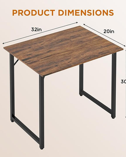 PayLessHere | 32 Inch Computer Desk | Brown | Office Desk with Metal Frame, Adjustable Feet | Water-Resistant, Scratchproof Surface | Sturdy Writing Table for Home Office or Study | Pack of 1