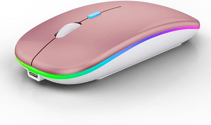 Wireless Bluetooth Mouse Rechargeable Laptop Mice with LED Lights Silent Slim Use(BT5.2 & 2.4G Portable USB) Dual Mode Computer Mouse for Laptop/iPad/Tablet/Apple/Computer/Mac(Rose Gold)