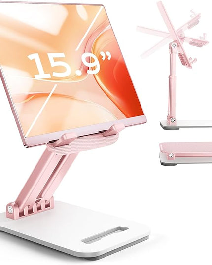 LISEN Pink Desk Accessories for iPad Office Supplies Desk Decor for Women, for Him Tablet Stand Vanity Accessories Video Zomming Face Time Free Hands