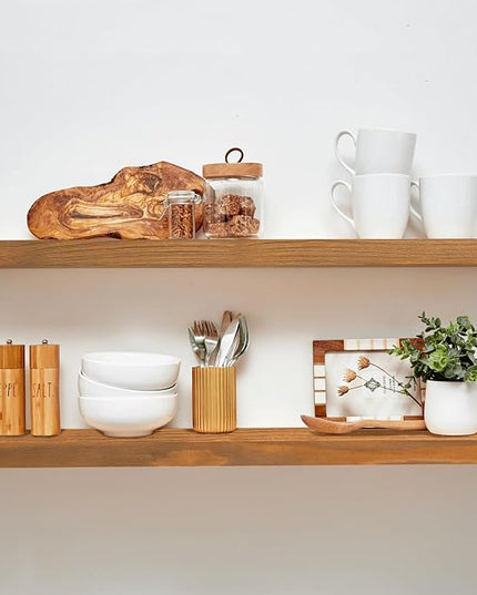 Homeforia 36 inch Golden Oak Floating Shelf, High End Solid Real Wood 36inch Small Floating Shelves for Wall Mounted, Oak Wooden 36in Floating Shelves, Heavy Duty Bracket, 36 X 6.5 X 1.75 in, Set of 2