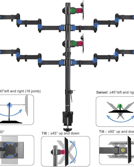 Suptek Hex LED LCD Monitor Stand up Desk Mount Extra Tall 31.5 inch Pole Heavy Duty Fully Adjustable Stand for 6 / Six Screens up to 27 inch (MD68126)