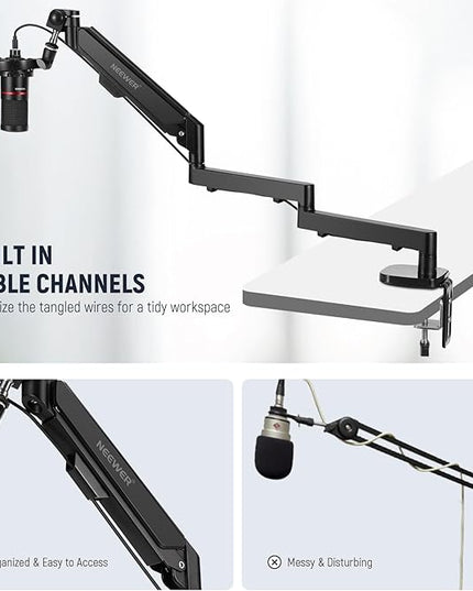 Neewer Low Profile Mic Arm Desk Mount, 360° Swivel Boom Arm with Pneumatic Damping Adjustable, Cable Management, Compatible with Shure MV7 SM7B Blue Yeti Gaming Streaming Podcast Microphone, MS002