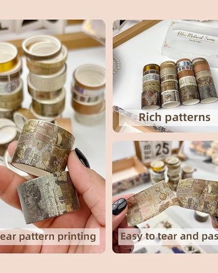 QUDUME 24 Rolls Vintage Writable Washi Tape Set, Retro Floral Butterfly Decorative Tape for Scrapbooking Junk Journal Bullet Journaling Supplies DIY Crafts