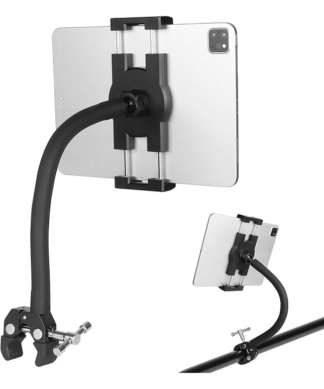 Mippko Tablet Holder for Treadmill/Elliptical/Spin Bike/Peloton/Indoor Cycle,Gooseneck Arm Super Crab Clamp Mount Compitable with 4.7~12.9" iPad/Nexus/LG G Pads/e-Reader/Switch/iPhone