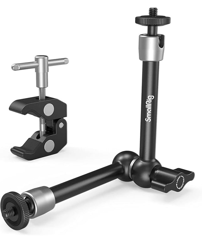 SMALLRIG Clamp w/ 1/4" and 3/8" Thread and 9.8 Inches Adjustable Friction Power Articulating Magic Arm with 1/4" Thread Screw for LCD Monitor/LED Lights - KBUM2732B