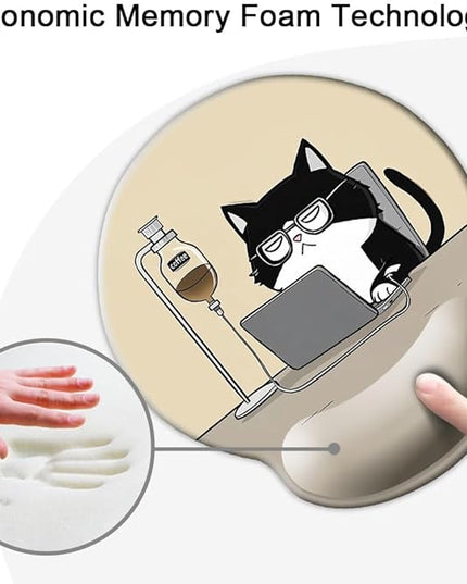 Ergonomic Mouse Pad with Wrist Support,Mouse Pad with Wrist Rest,Relieve Wrist Pain Mousepad Non-Slip Rubber Base,Mouse Pads for Desk,Computers,Laptop,Office,Home,Accessories Cute Coffee Cat