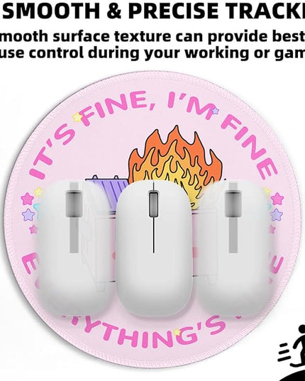 Dumpster on Fire Small Mouse Pad, Cute Funny Round Mousepad with Non-Slip Rubber Base, This is Fine Mouse Pads for Desk Accessories Laptop Gaming Office Supplies Decor(8.6 x 8.6 Inch)