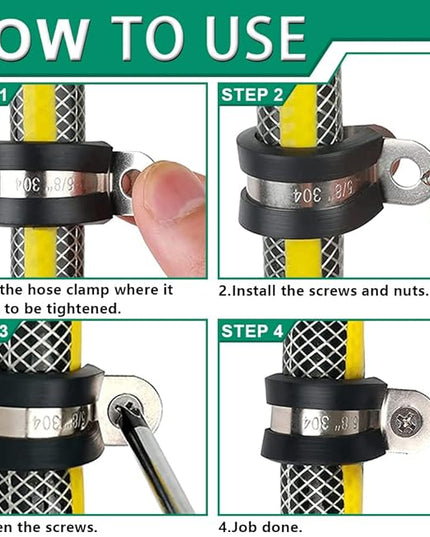 OURU 110PCS Cable Clamps Assortment Kit,10 Sizes—1/4" 5/16" 3/8" 1/2" 5/8" 3/4" 1" 1-1/4" 1-1/2" 1-3/4" Stainless Steel Rubber Coated Cushioned Insulated Cable Clamp,Automotive Wire Pipe Clamps