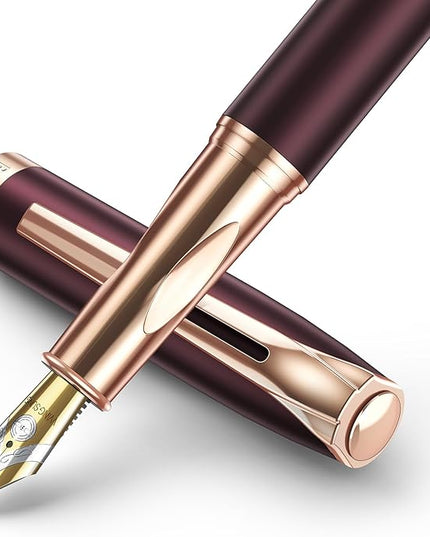 BOCIYER samurai Fountain Pen Set,Hand Polished Medium Nib,Calligraphy Nib(Bent Nib),Includes 8 Ink Cartridges,Ink Refill Converter*2 And Gift Box,Best Pen Gift Set for Men & Women(Dark red)