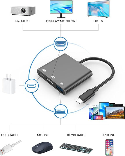 Battony USB C to HDTV Adapter with 4K@60Hz HDTV Output, Multi-AV Converter for for MacBook/Mac Pro Air iPad Pro and More Type-C Port Device