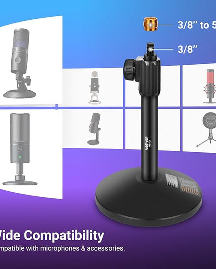 NEEWER Desk Microphone Stand, Adjustable Table Top Mic Holder Mount with 3/8" to 5/8" Screw Adapter Compatible with QuadCast SoloCast Shure Blue Yeti Snowball, Max Load 3.3 lbs, MS014