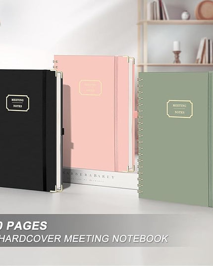 EMSHOI Meeting Notebook for Work - B5 Half Meeting Half Note Planner, 100 Pages, 100GSM Thick Paper, Hardcover, Project Organizer for Women Men Office, Business, Note Taking, 8"x10.2" - Pink