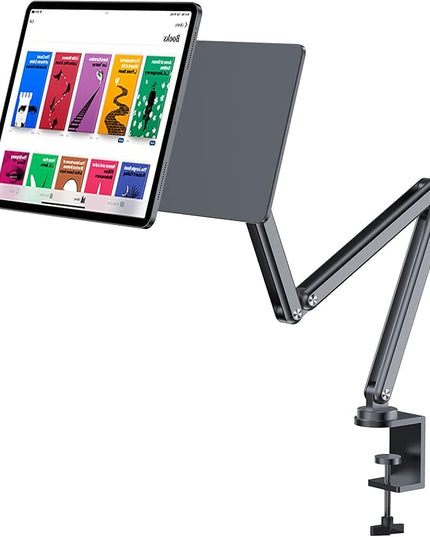 KU XIU Magnetic iPad Pro 12.9 Stand, Aluminum Alloy Foldable Arm Mount or Working, Multi-Node Adjustable Tablet Holder for iPad Pro 12.9" 3rd/4th/5th/6th Gen-Gray