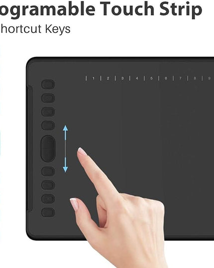HUION Inspiroy H1161 Graphics Drawing Tablets, Touch Strip and 8192 Pen Pressure Sketch Tablet with Battery-Free Stylus,10 Shortcut Keys, Compatible with Android, Windows, and Mac Black