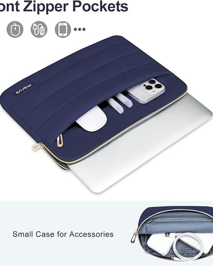 MOSISO 13.3 inch Laptop Case, 13-13.3 inch Puffy Laptop Sleeve Compatible with MacBook Air 13 13.6 M4 M3 M2 M1/Pro 13/Pro 14, HP Dell ASUS Lenovo,Polyester Horizontal Bag with Small Case, Navy Blue