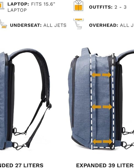 Knack Series 1 Laptop Backpack Fits up to 15 Inch - Knack Bags Carry-On Backpack, TSA Approved, Expandable Travel Backpacks With 3 Day Outfit Capacity (Indigo Blue, Medium)