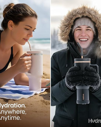 40oz Travel Tumbler Cup with Handle, Two-Way Slider Lid, Stainless Steel Straw with Silicone Tip, Vacuum Insulated Water Bottle for Hot & Cold Drinks, Great Gifts for Mom