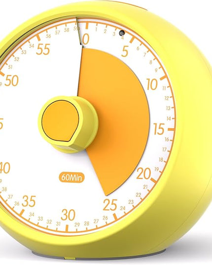 Conchstar Visual Timer 60-Minute Countdown Timer with Optional Alarm, Focus Tool for ADHD & Autism, Time Management for Homework, Chores, Office, Kitchen, Teaching & Study Routines (Yellow)