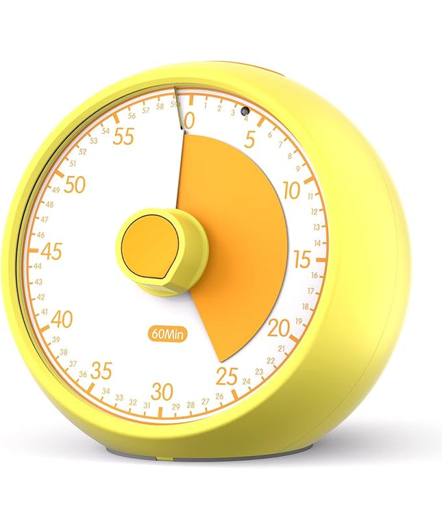 Conchstar Visual Timer 60-Minute Countdown Timer with Optional Alarm, Focus Tool for ADHD & Autism, Time Management for Homework, Chores, Office, Kitchen, Teaching & Study Routines (Yellow)