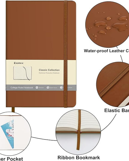 Comix Lined Journal Notebook for Women Men, Journaling Notebooks for Office School Home, Brown, 240 Pages, 5.5" x 8.3", College Ruled, A5, Hardcover