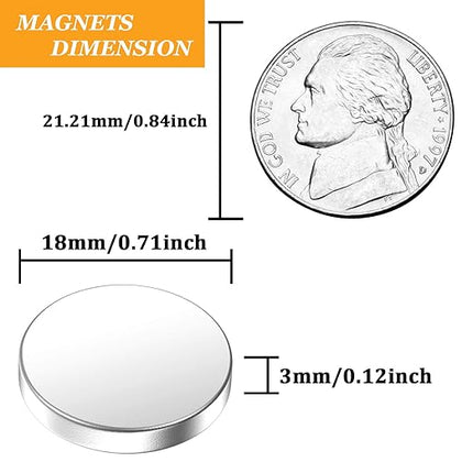 MIN CI 60 Pcs Neodymium Magnet, 18 mm x 3 mm Super Strong Rare Earth Magnets Heavy Duty, Small Round Magnets Neodymium Disc for Crafts Fridge Whiteboard Scientific Models (Without Adhesive Backing)