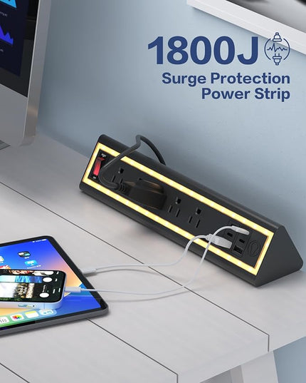 Desk Clamp Power Strip with Nightlight, 40W Fast Charging, 10FT Extension Cord, 4x20W USB-C & 2 USB Ports, 5 AC Outlets, Fits 1.69-Inch Table Edges