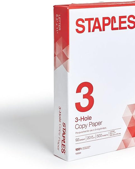 Staples 8.5-Inch X 11-Inch Copy Paper 20 Lbs. 92 Brightness 500/Ream