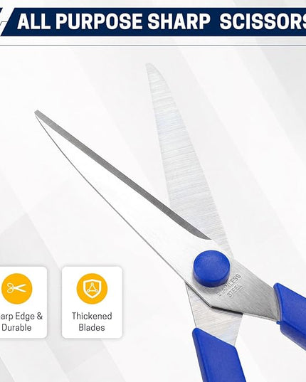 BURVAGY 24-Pack 8" All Purpose Heavy Duty Sharp Scissors Bulk for Office School Home Stainless Steel Blades Safety Soft Grip Handles,Right/Left Handed Scissors