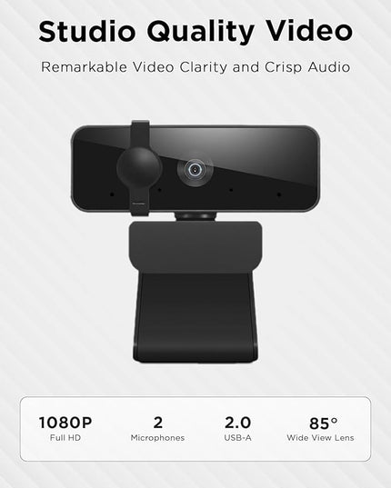 Lenovo 310 FHD Webcam, 1080p, FHD Resolution @30 FPS, Plug-and Play USB Connectivity, 1.8M Cable, 2 Integrated Microphones, External Privacy Shutter, Black