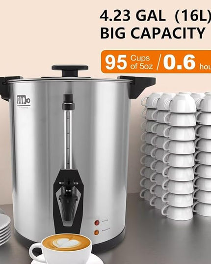 95 Cup 16L/4.23Gallon Commercial Coffee Urn, Festa Essential 1500W Large Percolate Coffee Maker, Hot Beverage dispenser With Double Dripless Faucet,Quick-Brewing Hot Water Urn for Catering,Home,Events