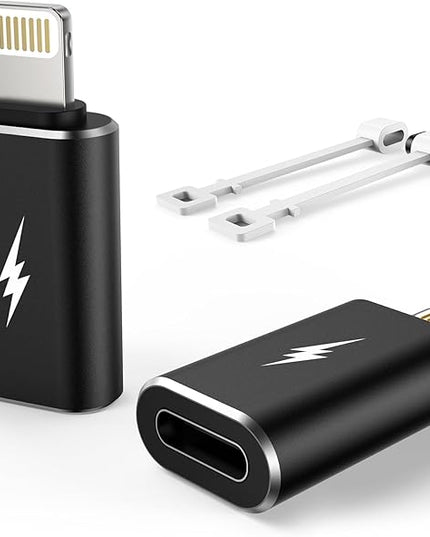 TechMatte Female USB C to Male Lightning Adapter 2 Pack 2.2A Charging Data Transfer, Compatible with iPhone 14, 13, 12, 11 Xs SE iPad iPod AirPods, Not for Audio Headphones/OTG Android Anti-Lost Black
